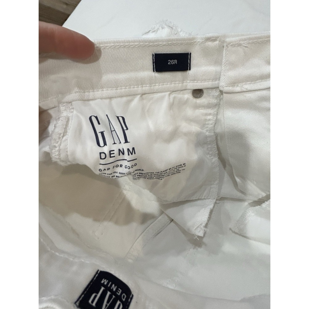GAP Mid Rise White Denim Raw Hem Classic Boho Festival Summer‎ Short Women 2R/26 - Picture 4 of 10